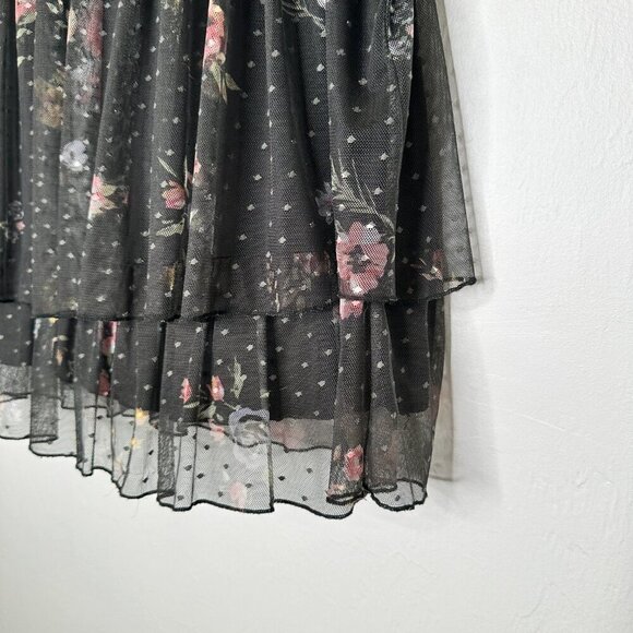 WILLOW Young Contemporary Black Floral Print Mesh Top Size 1X - Picture 2 of 7